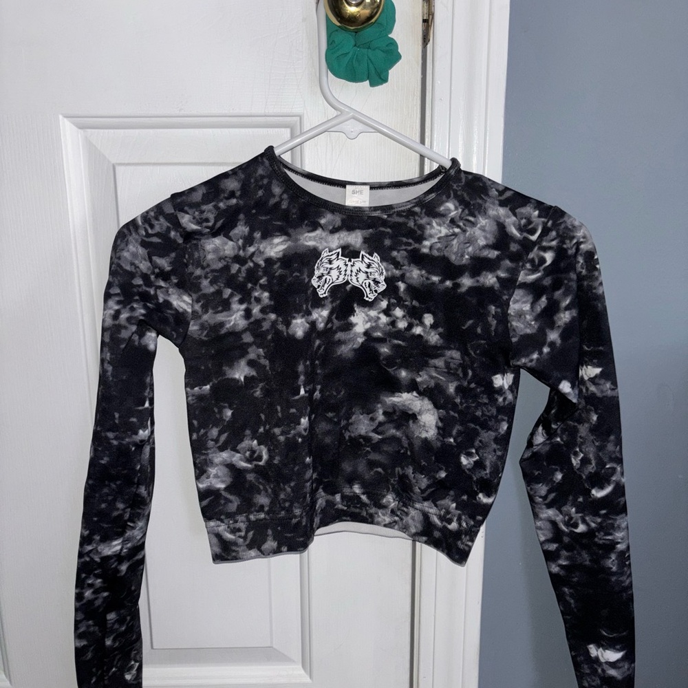 Black and Gray Tie-Dye Long Sleeve Top